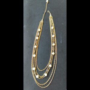 Vintage Classic 5 Multi Strand Faux Pearl Bead Gold Tone Necklace - 20" Long